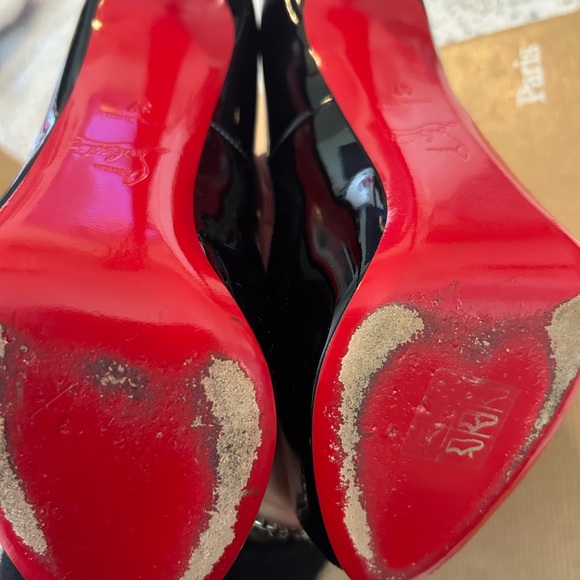 Christian Louboutin Black Patent Peep-Toe Pumps with Red Toe Caps - Picture 5 of 5
